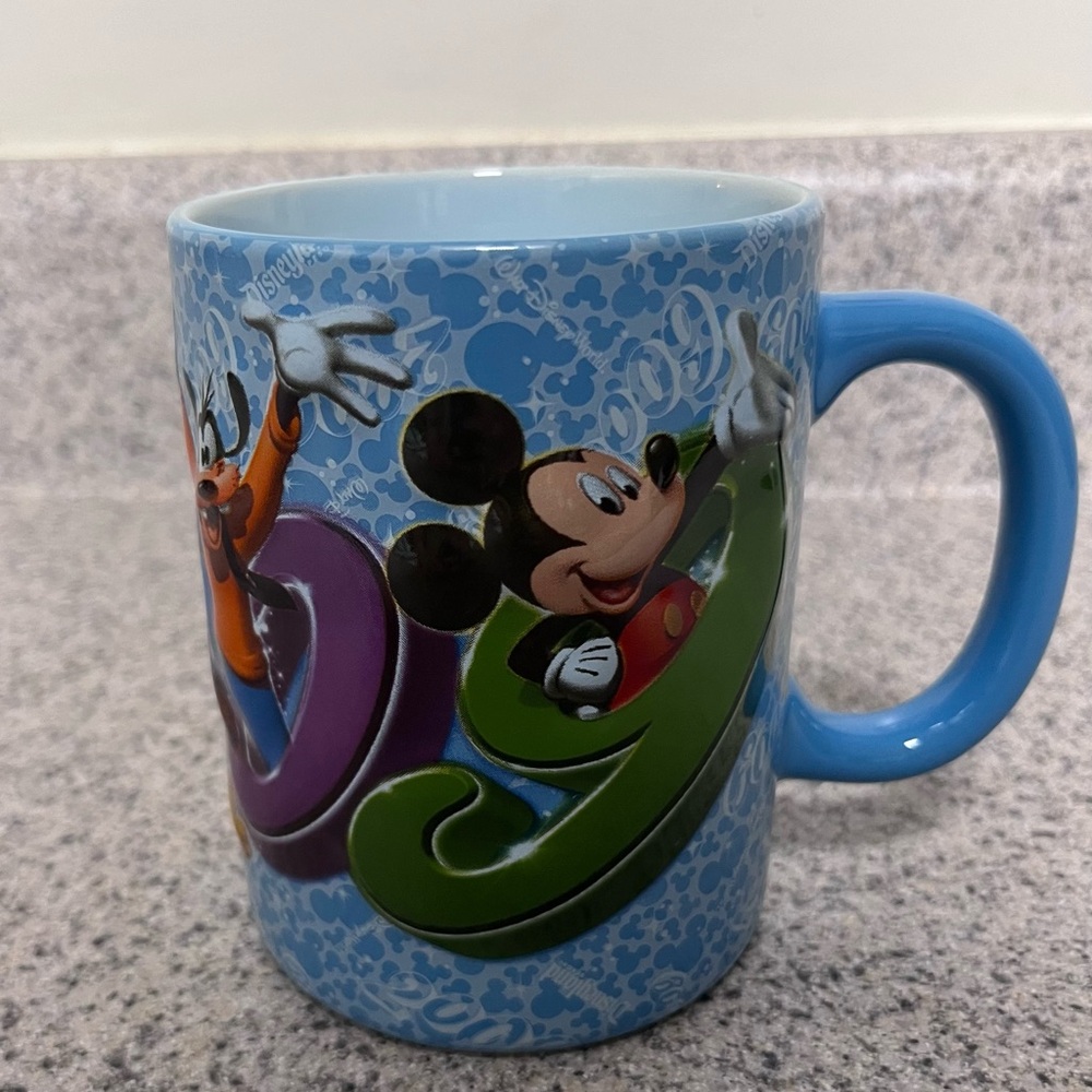 Disney Blue Mug with Iconic Disney Characters & Castle Logo